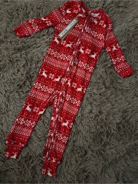 SKIMS Red Holiday Reindeer Baby One-Piece Footie NWT